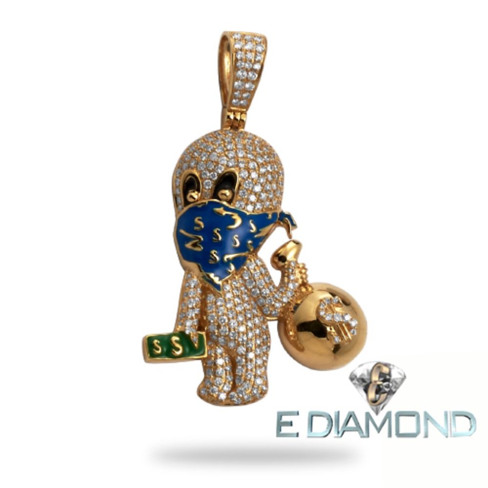 Ladies, Political Ghost Bandit, Diamond Pendant 14K Gold Y,W Red, Blue, 1.85 VS2